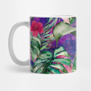 Cute tropical floral leaves botanical illustration, tropical plants,leaves and flowers, dark purple leaves pattern Mug